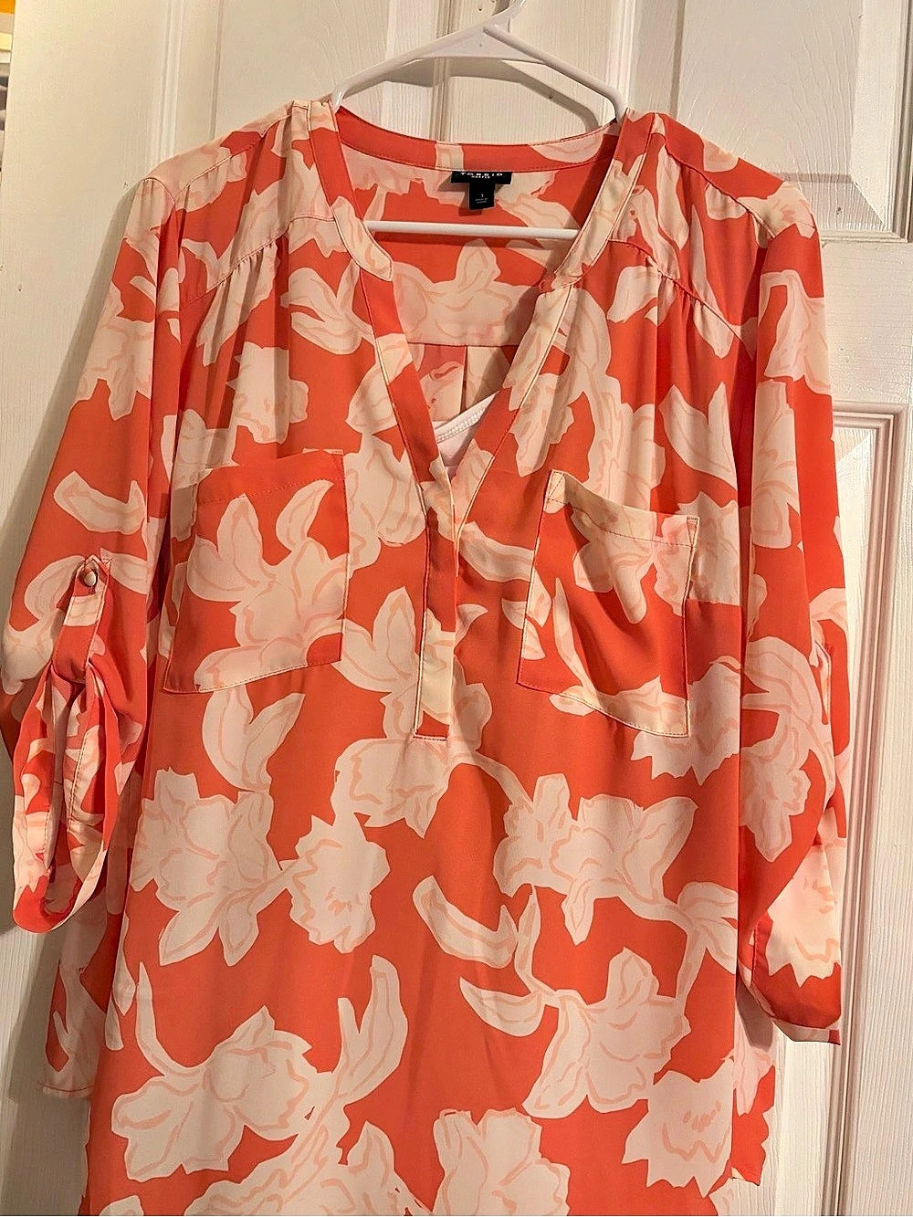 Torrid Harper Georgette Pullover 3/4 Sleeve Blouse Orange & Pink Size 1